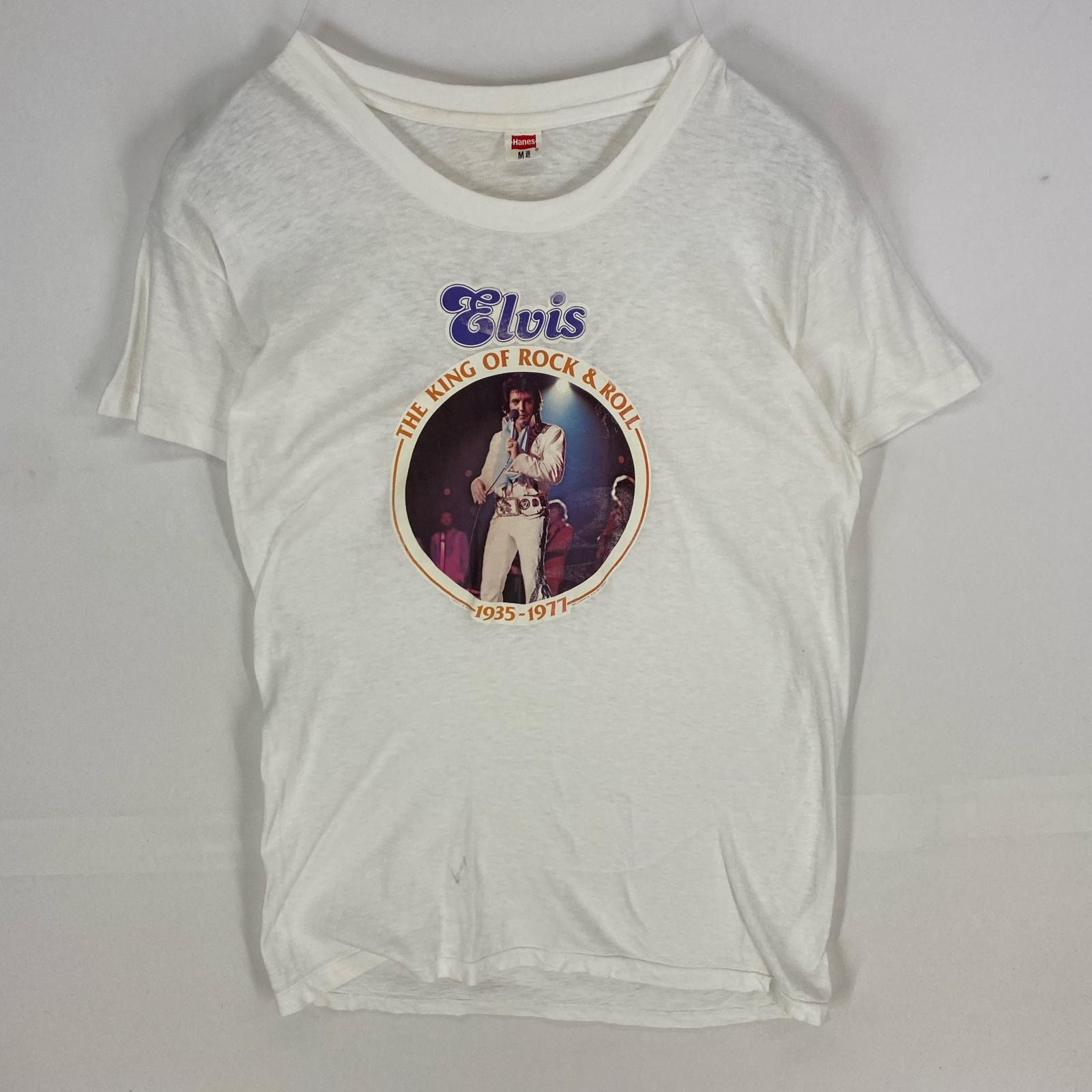 古着 70's/70年代 ヴィンテージ ヘインズ Hanes 半袖Tシャツ エルヴィス・プレスリー シングルステッチ M ホワイト系 メンズ