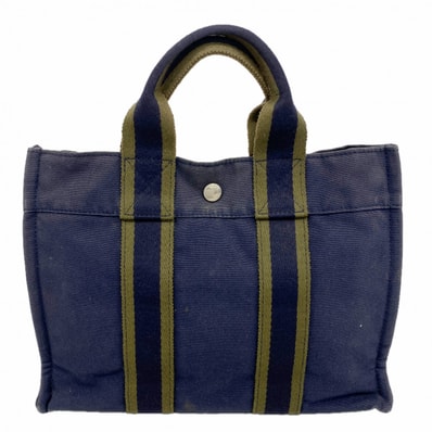 【6gc3170-k】エルメス ハンドバッグ フールトゥPM キャンバス ネイビー シルバー金具【中古】メンズ レディース ユニセックス