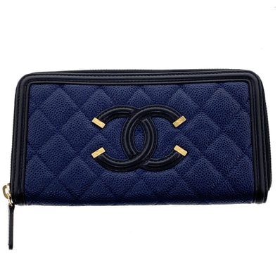 CHANEL シャネル CCフィグリー ロングジップウォレット 長財布 A84449 キャビアスキン レディース【中古】