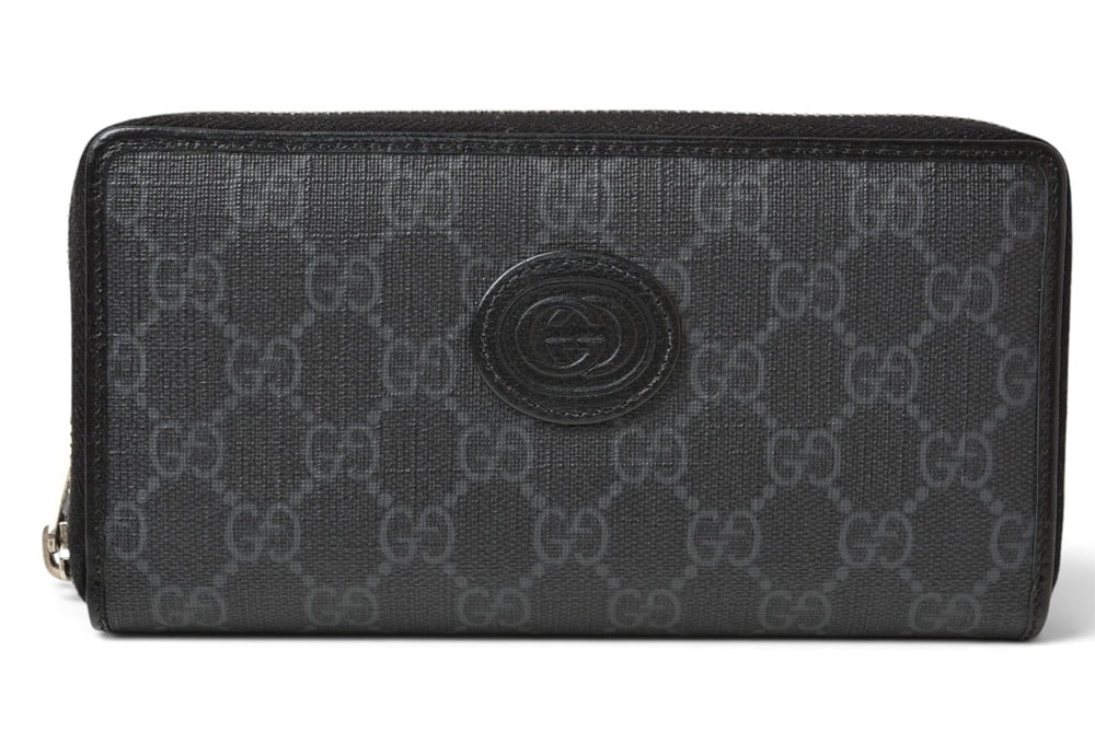 グッチ 財布 673003 インターロッキングG GGスプリーム 長財布 ラウンドファスナー GGグレー/ブラック メンズ レディース GUCCI【中古】