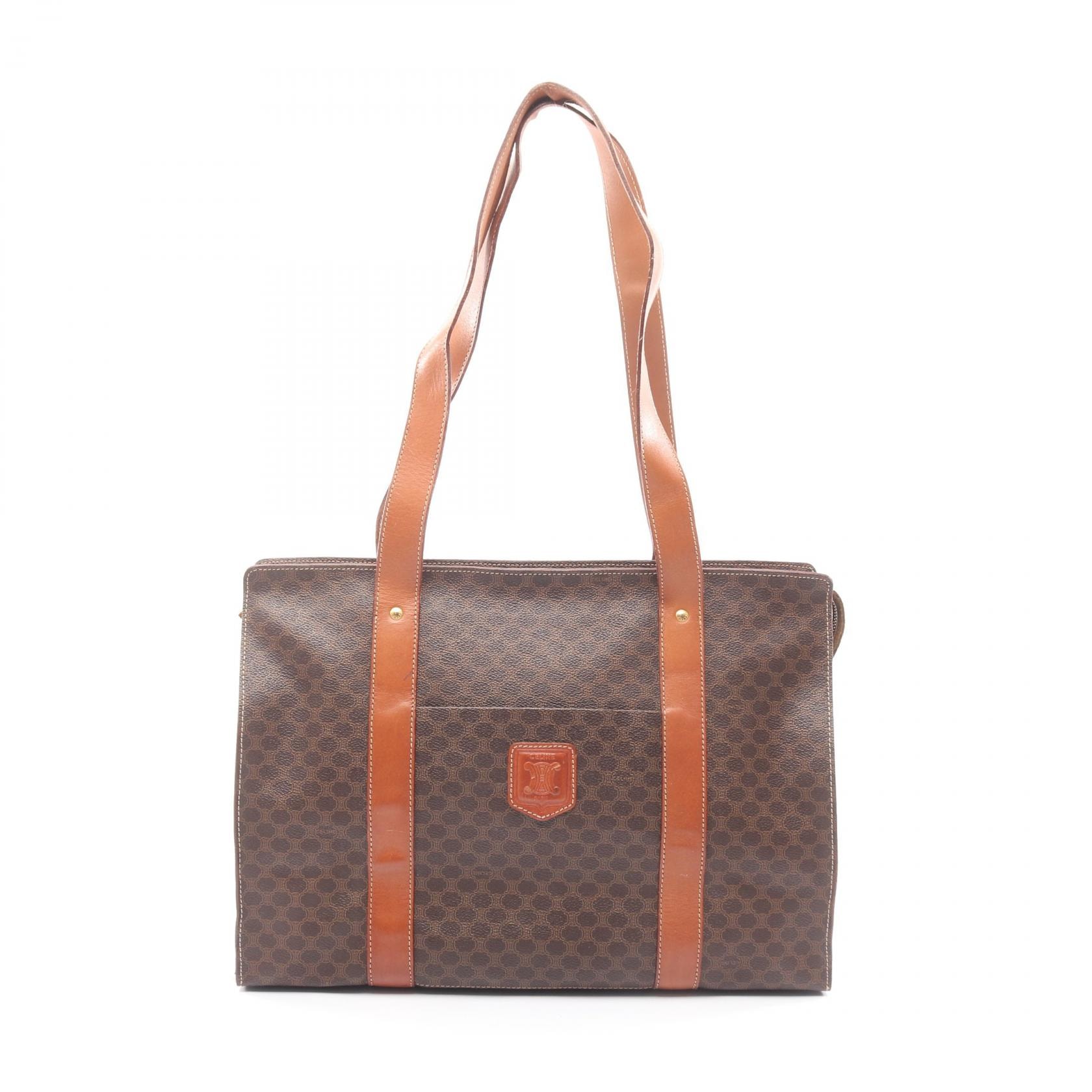 セリーヌ CELINE マカダム トートバッグ バッグ PVCコーティングキャンバス レザー レディース ブラウン系 【中古】