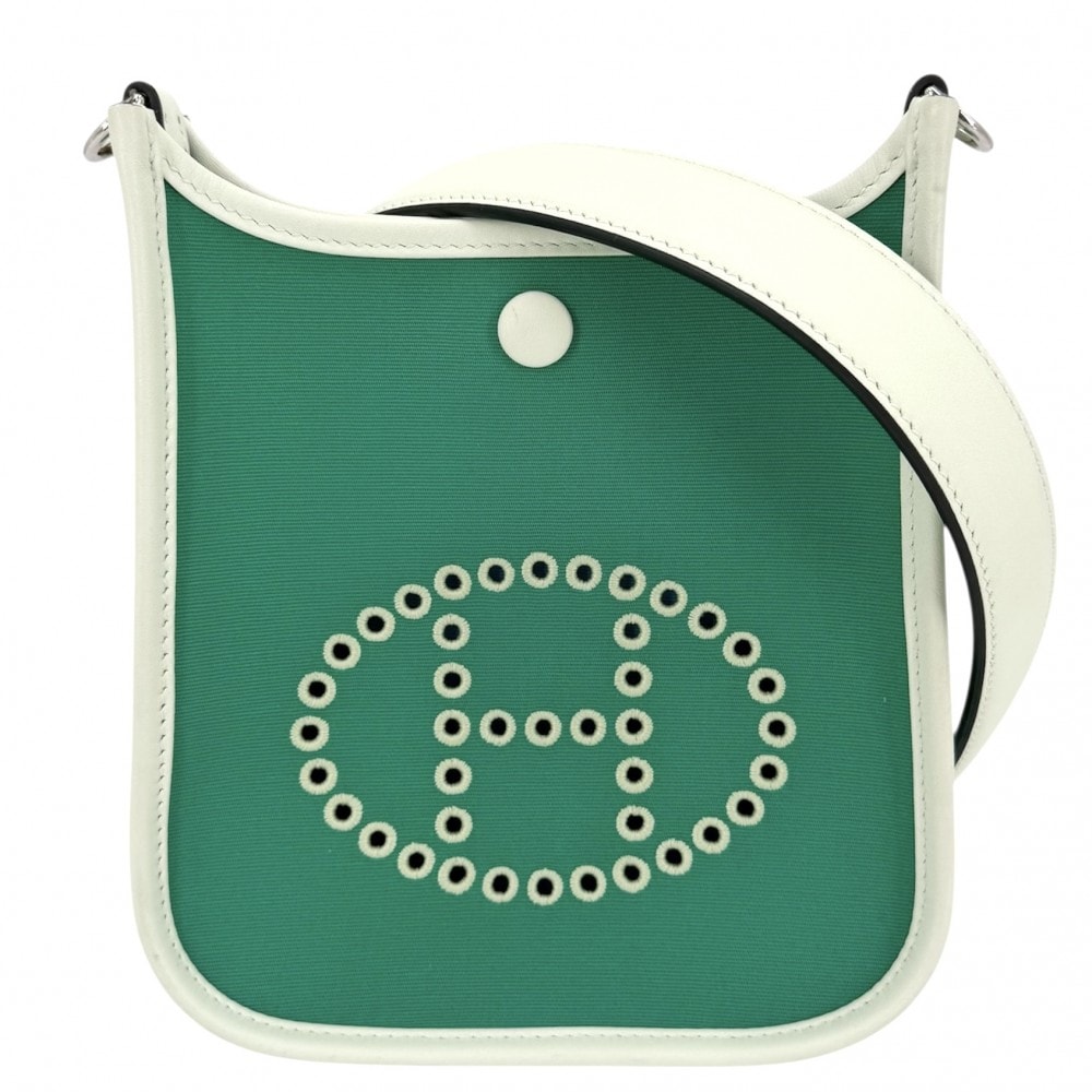 HERMES エルメス ショルダーバッグ ネオエヴリンTPM 肩掛け 斜め掛け Neo Evelyne グリーン W刻印 キャンバス  レザー   ミント ヴェールフィズ シルバー金具 レディース 2024年【中古品】