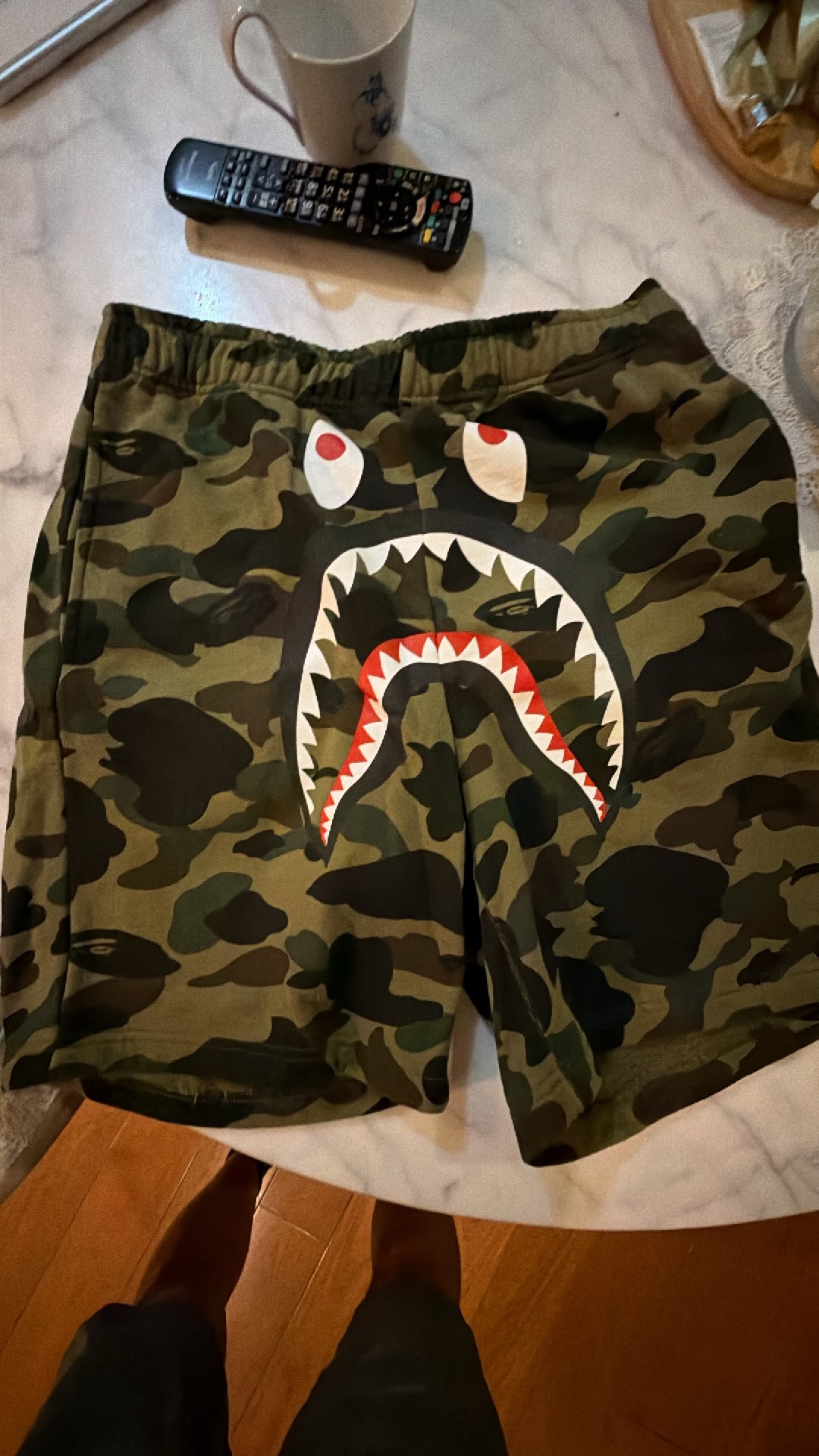 A BATHING APE 1ST Camo Shark Regular Fit Sweat Shorts "Green"