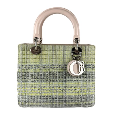 クリスチャンディオール Christian Dior ハンドバッグ ショルダーバッグ レディディオール ツイード/レザー グリーン/ピンクベージュ レディース【中古】 z8007