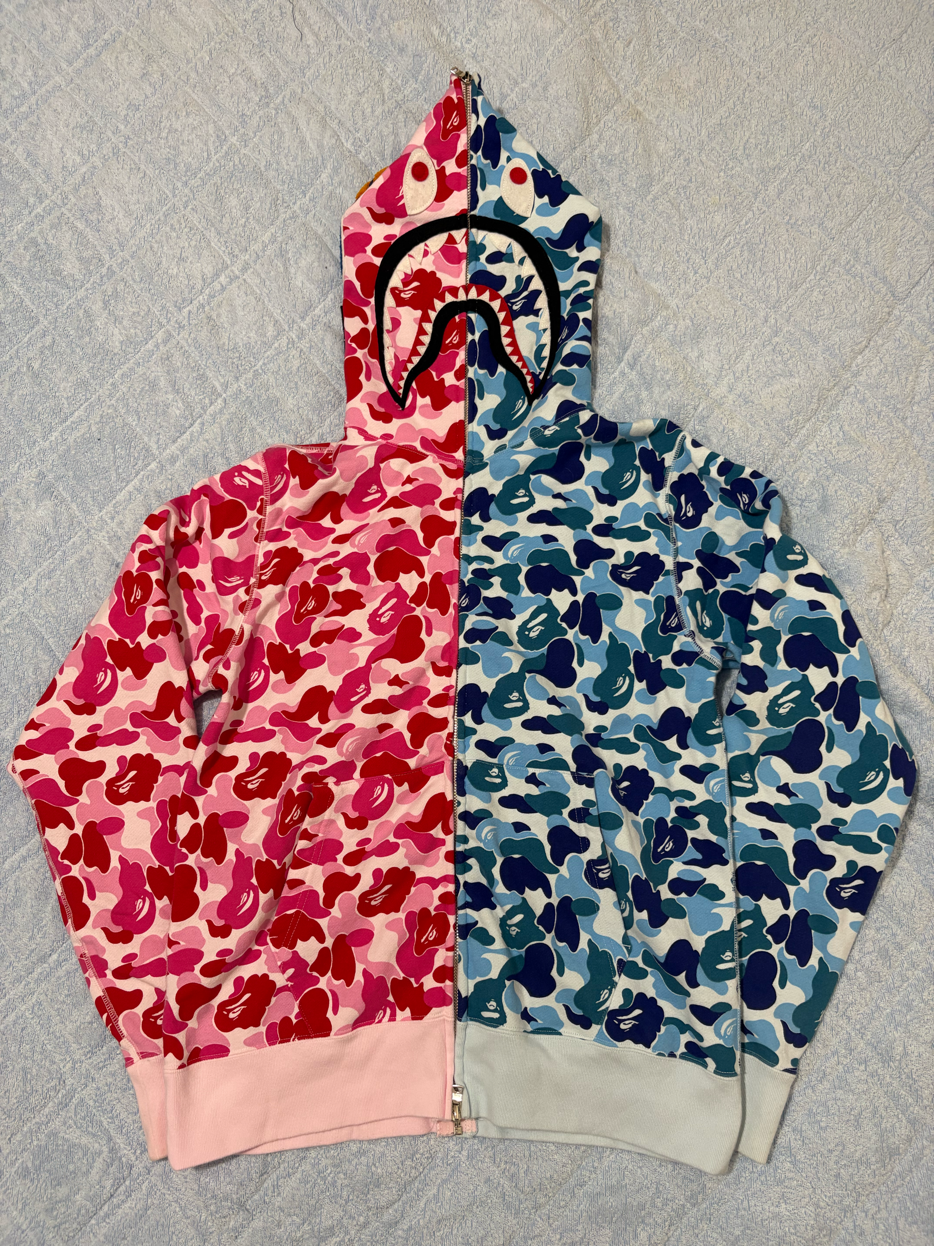 A BATHING APE Abc Camo Separate Shark Full Zip Hoodie "Pink/Blue"