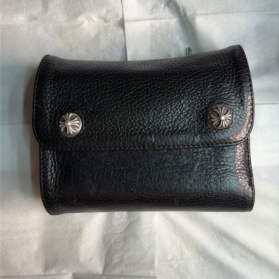 Chrome Hearts Wave Mini Cross Ball Button Leather Wallet "Black"