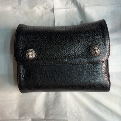 Chrome Hearts Wave Mini Cross Ball Button Leather Wallet "Black"