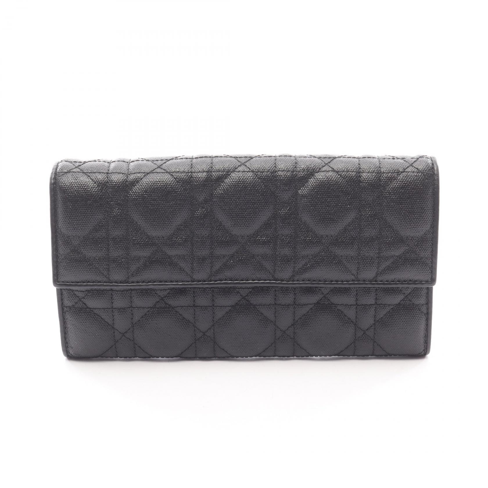 ディオール Dior カナージュ 二つ折り長財布 財布 レザー レディース ブラック系 【中古】
