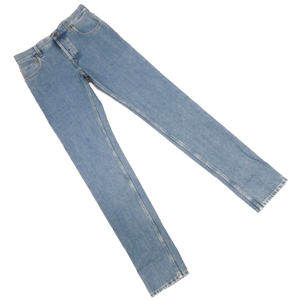 GUCCI グッチ テーパードフィット デニム 現行 30 170/70A ボタンフライ ロールアップ ウォッシュド ボトムス 未使用 ロゴ コットン ライトブルー パンツ 796360 XDC6P 4206