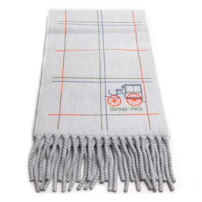 HERMES エルメス グラン・ブロデ・ベルリンヌ マフラー グレー グリ・デュ・ノール H259149S 01 レディース【中古】【美品】