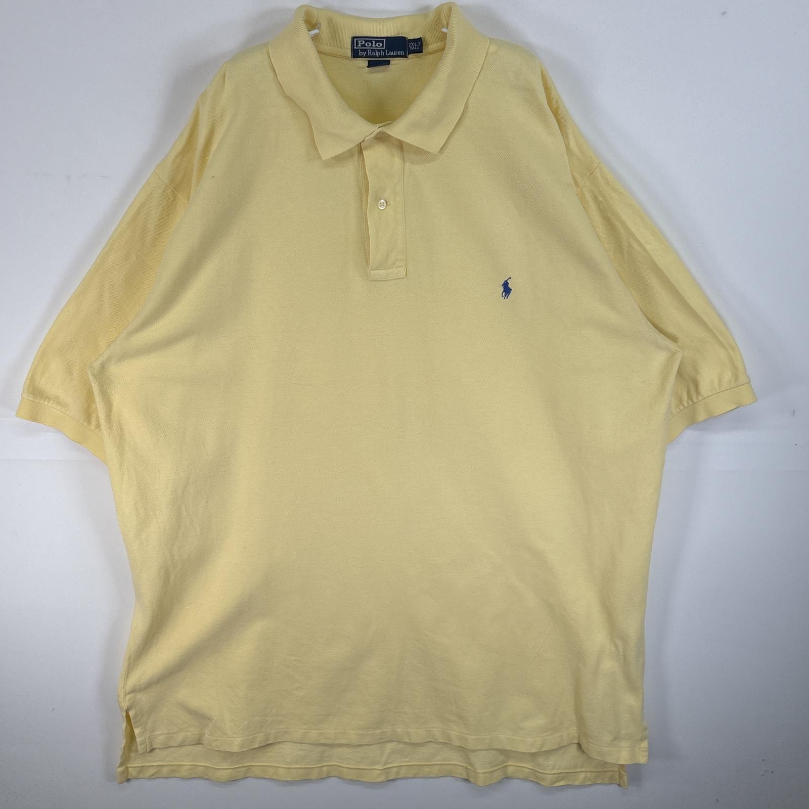 古着 90's/90年代 ポロバイラルフローレン Polo by Ralph Lauren 鹿の子 半袖 ポロシャツ ロゴ 刺繍 大きいサイズ 2ボタン 2XLT  イエロー 無地 メンズ