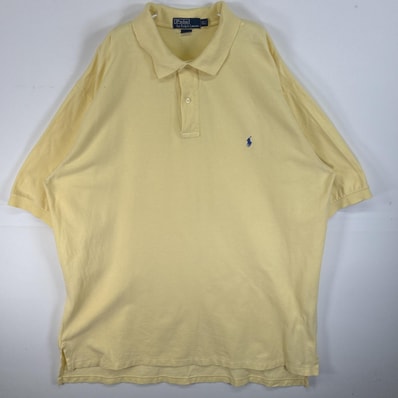 古着 90's/90年代 ポロバイラルフローレン Polo by Ralph Lauren 鹿の子 半袖 ポロシャツ ロゴ 刺繍 大きいサイズ 2ボタン 2XLT イエロー 無地 メンズ