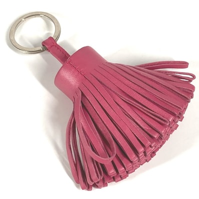エルメス HERMES カルメン フリンジ タッセル バッグチャーム キーホルダー レザー ピンク