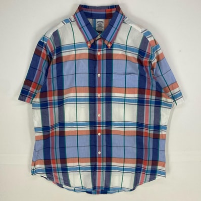 古着 ブルックスブラザーズ Brooks Brothers 半袖シャツ 胸ポケット ボタンダウン 1818 大きいサイズ XL ブルー系 チェック メンズ
