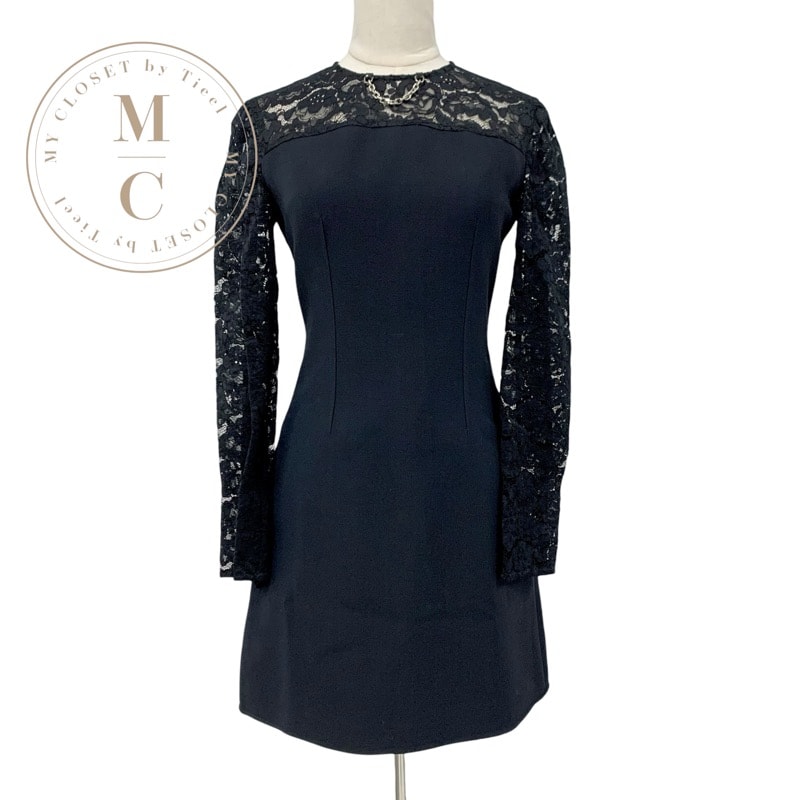 ルイヴィトン LOUIS VUITTON ワンピース ブラック シルバー ドレス フリルスリーブ レース