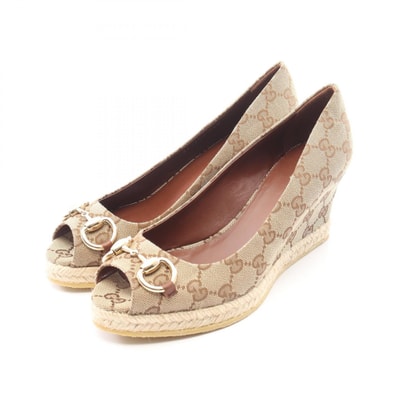グッチ GUCCI GGキャンバス オープントゥ パンプス 靴 キャンバス レディース ベージュ系 / ブラウン系 【中古】