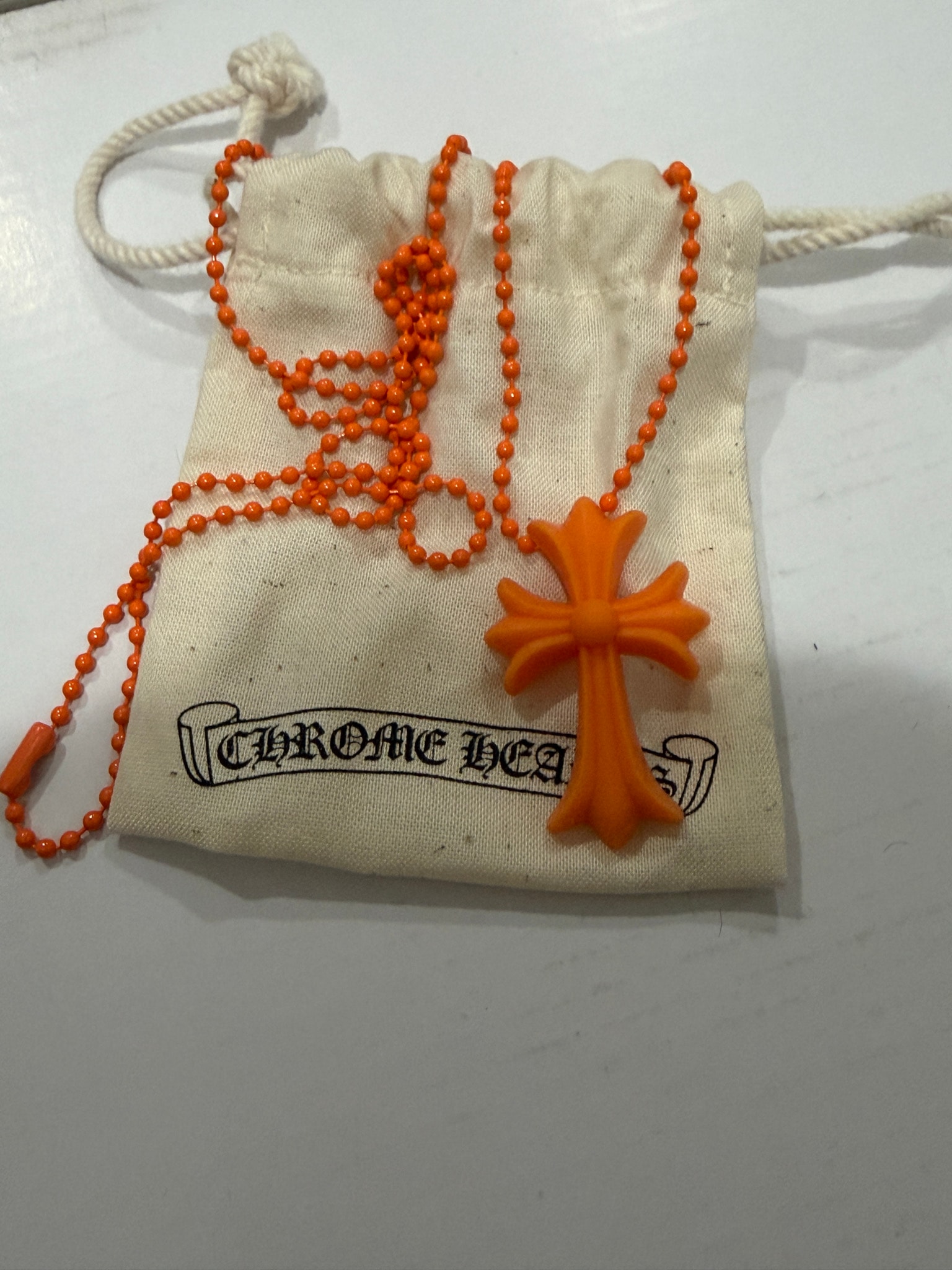 Chrome Hearts Rubber Small CH Cross Silicon Necklace "Orange"