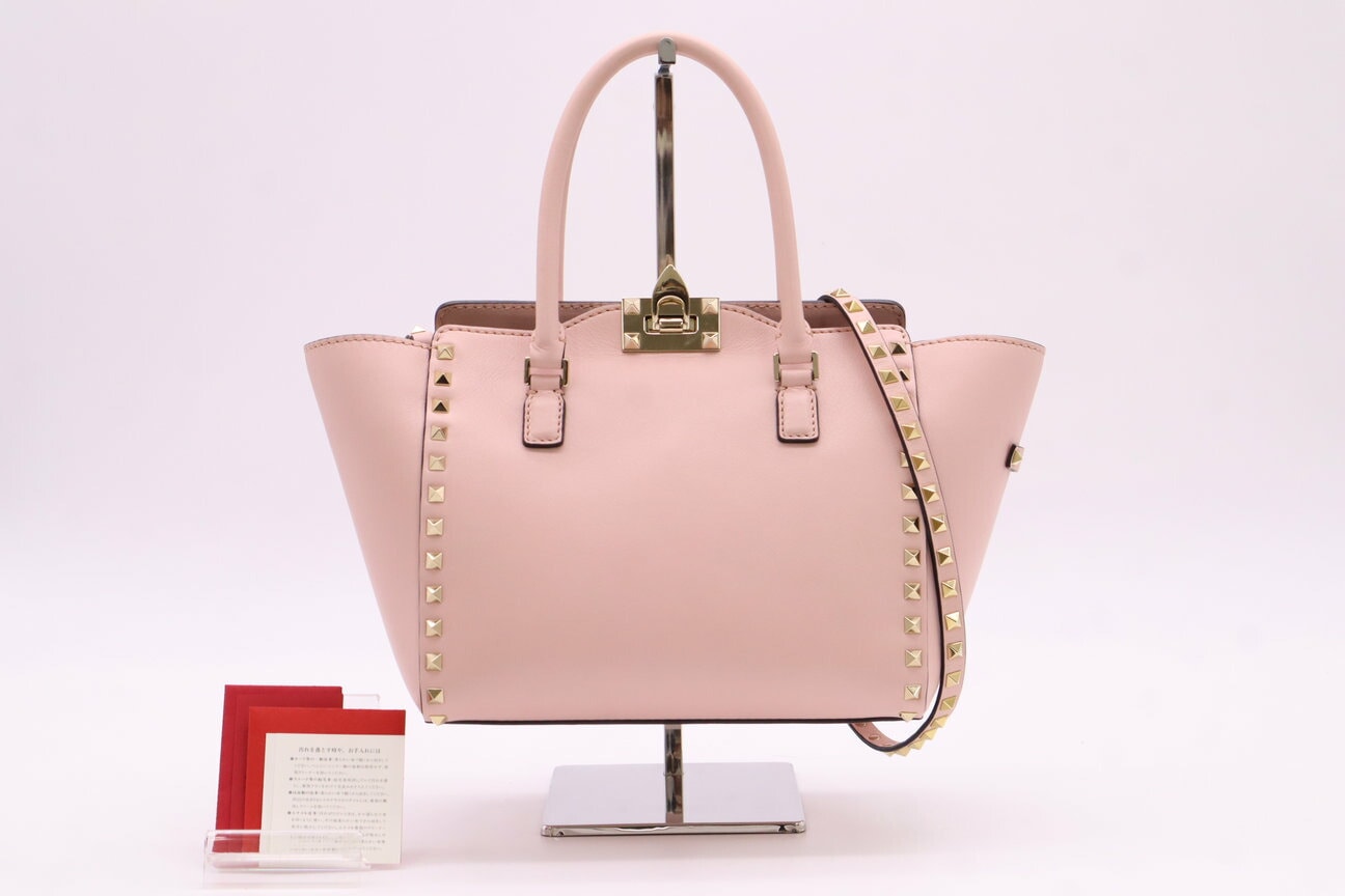 美品 Valentino ヴァレンチノ ロックスタッズ レザー スタッズ 2WAYハンドバッグ ガラヴァーニ ロックスタッズ BGG540BOL1 2wayショルダーバッグ ピンク レザー レディース