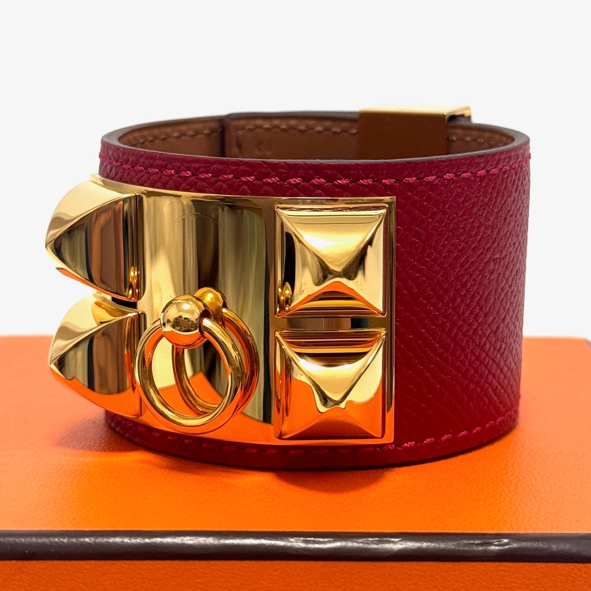 エルメス コリエ ド シアン ブレスレット バングル レッド 赤 ゴールド レザー 本革 S アクセサリー HERMES