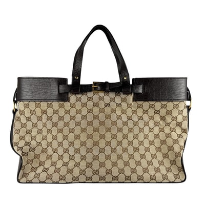 グッチ GUCCI ハンドバッグ GGキャンバス/レザー ブラウン ユニセックス 106251【中古】 z10501