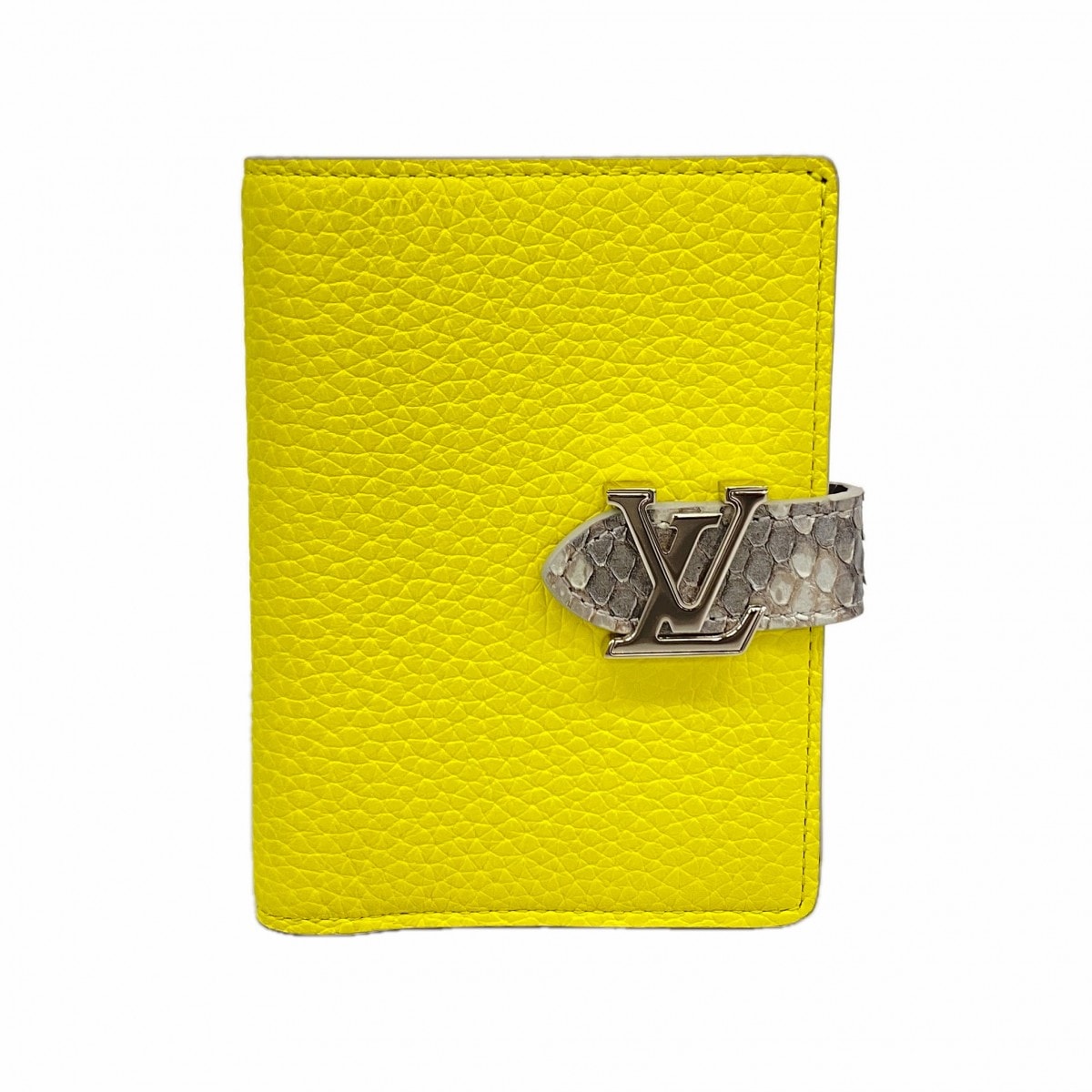 【6db1468-k】ルイヴィトン 財布 エキゾチックレザー LVヴェルティカルウォレットコンパクト N89118 トニックレモン パイソン【中古】レディース