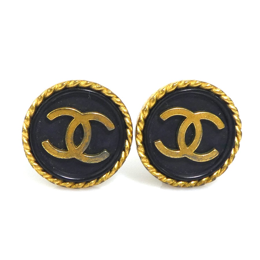 シャネル CHANEL イヤリング ココマーク メタル/プラスチック ゴールド/ブラック レディース【中古】 e61732a