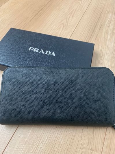 PRADA Saffiano Leather Round Zip Wallet "Black"