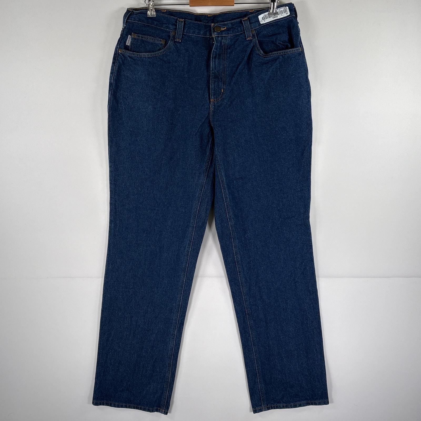 古着 カーハート Carhartt デニムパンツ 5ポケット ストレート ワーク ワンポイントロゴ 大きいサイズ w36 L34  ブルー メンズ