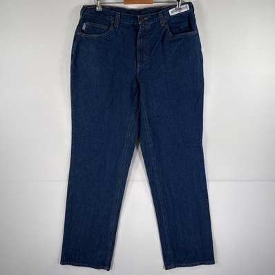 古着 カーハート Carhartt デニムパンツ 5ポケット ストレート ワーク ワンポイントロゴ 大きいサイズ w36 L34 ブルー メンズ