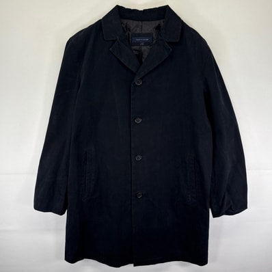 古着 トミーヒルフィガー TOMMY HILFIGER ステンカラーコート ロング丈ジャケット ボタン コート L ブラック 無地 メンズ