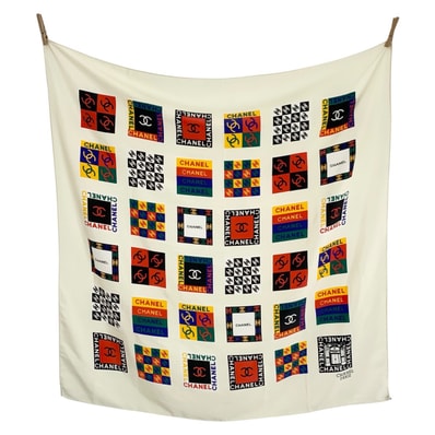 美品 CHANEL シャネル ヴィンテージ ココマーク マルチカラー シルク スカーフ 601263 【中古】