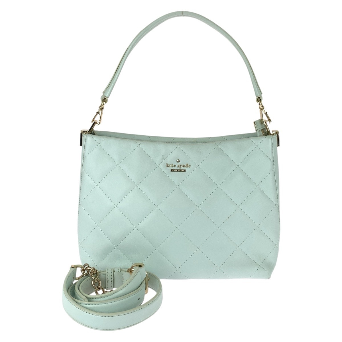 美品 Kate Spade ケイトスペード Carey Convertible Crossbody 2way ライトブルー ゴールド金具 レザー ハンドバッグ ショルダーバッグ 603811 【中古】