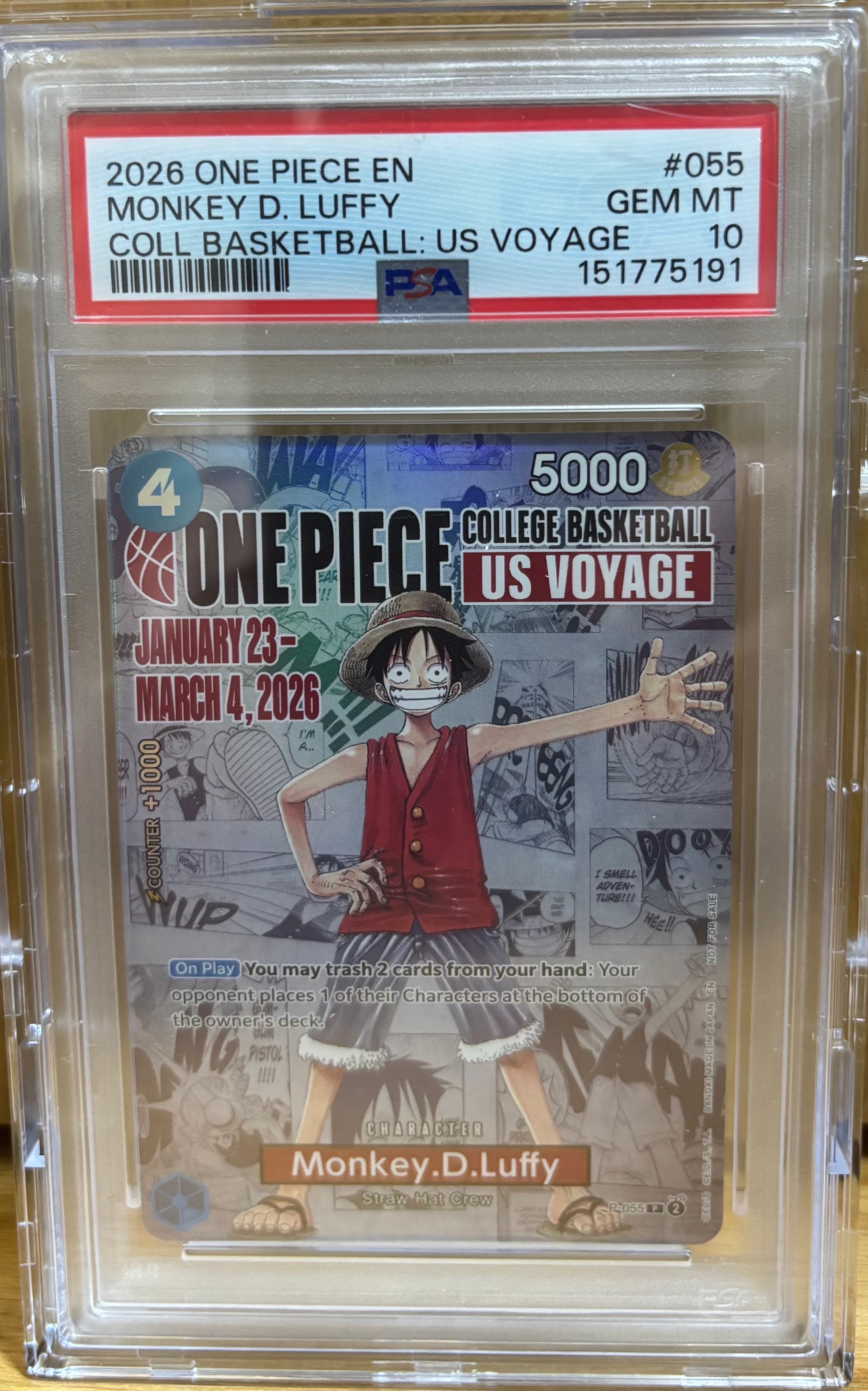 モンキー・D・ルフィ:P (開封済) [P-055]【英語版】(プロモーションカード「ワンピース カレッジ バスケットボール:USボヤージュ」)