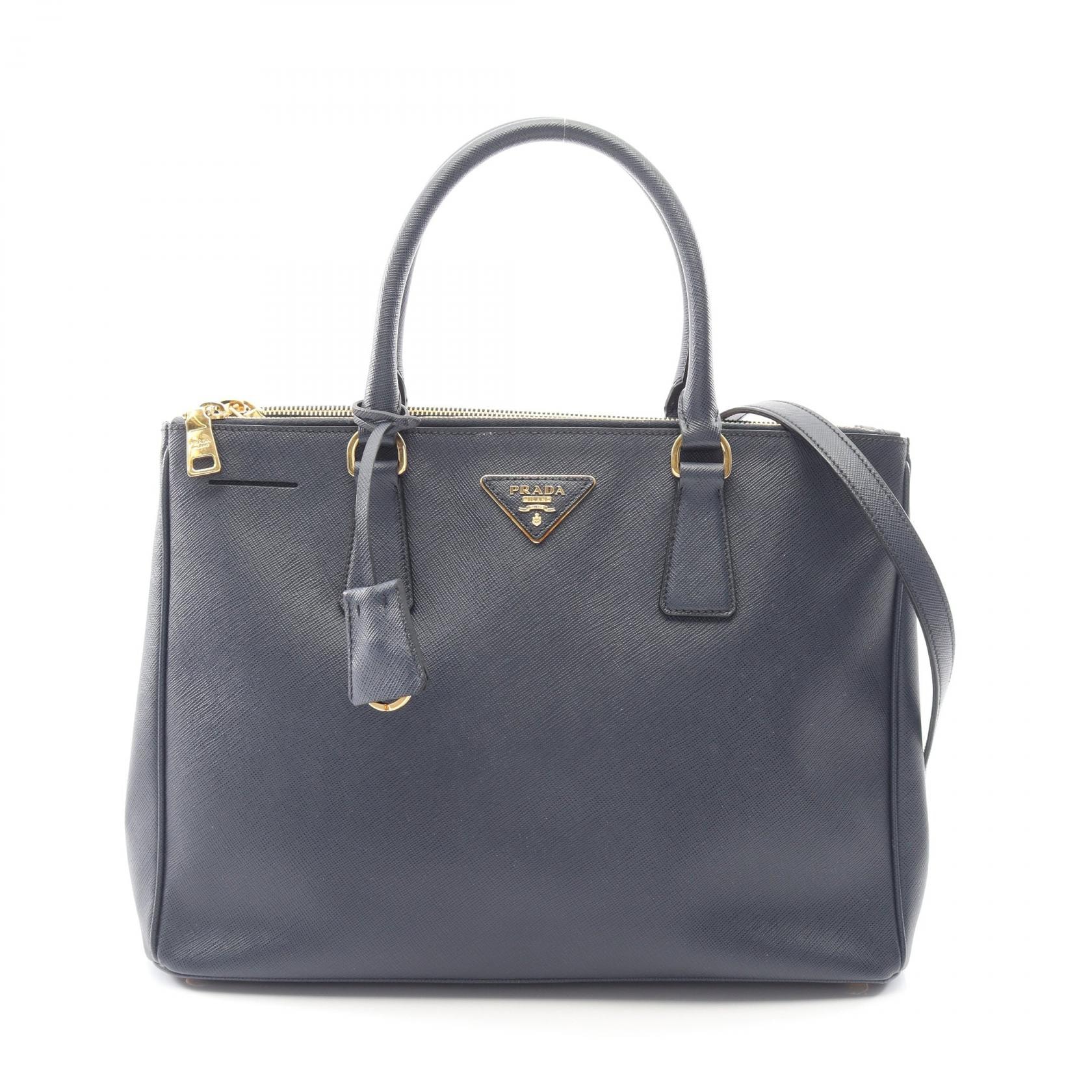プラダ PRADA SAFFIANO LUX ガレリア 2WAY ハンドバッグ バッグ サフィアーノレザー レディース ネイビー系 【中古】