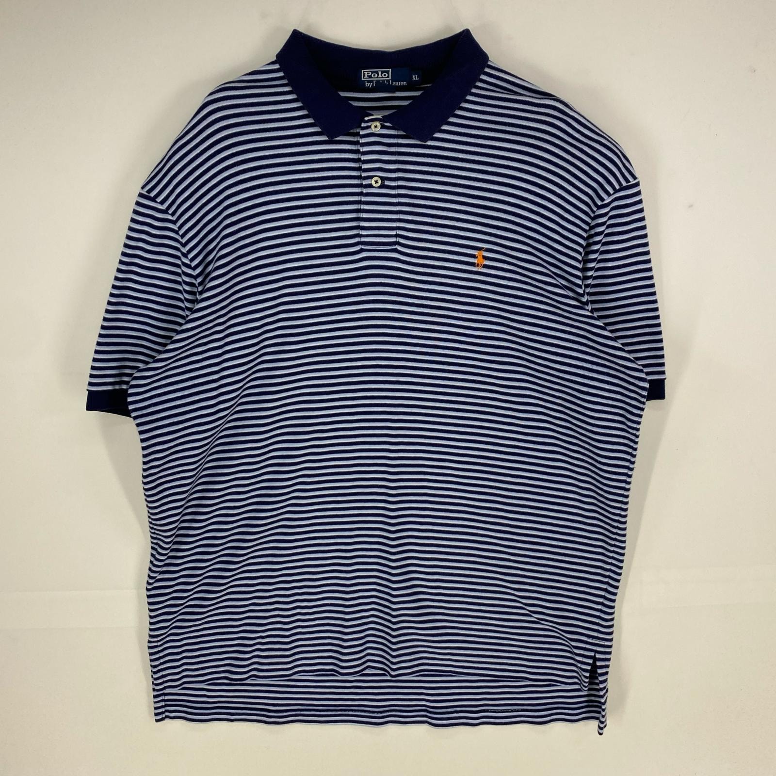 古着 ポロバイラルフローレン Polo by Ralph Lauren 半袖シャツ ワンポイント ロゴ刺繍 ポロシャツ XL  ブルー系 ボーダー メンズ