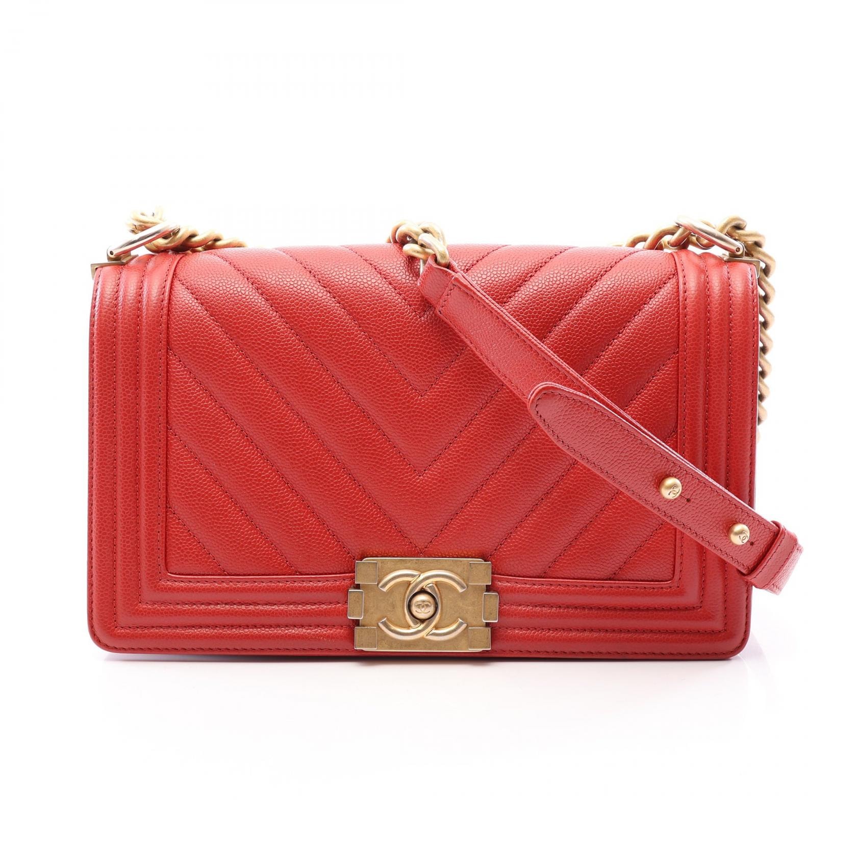 シャネル CHANEL ボーイシャネル シェブロン Vステッチ ショルダーバッグ バッグ キャビアスキン(グレインドカーフ) レディース レッド系 【中古】