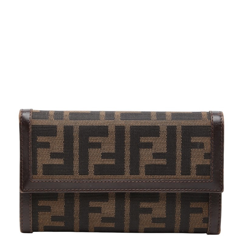 フェンディ ズッカ 三つ折り財布 ブラウン ブラック キャンバス レザー レディース FENDI 【中古】