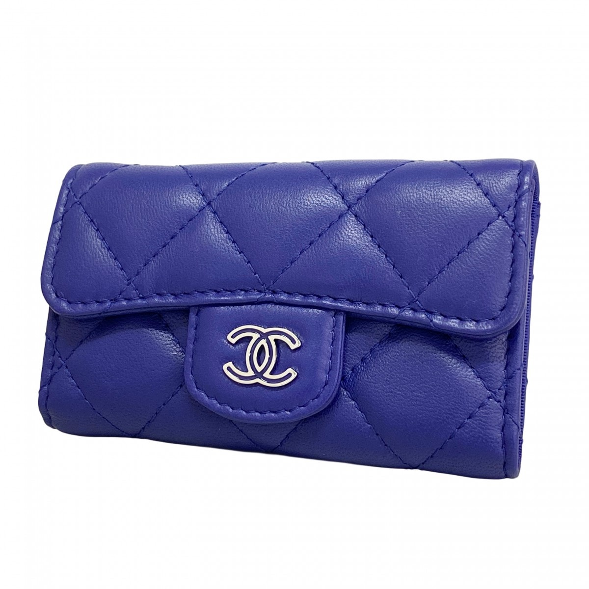 【6da0690】シャネル キーケース マトラッセ ラムスキン バイオレット シルバー金具【中古】レディース