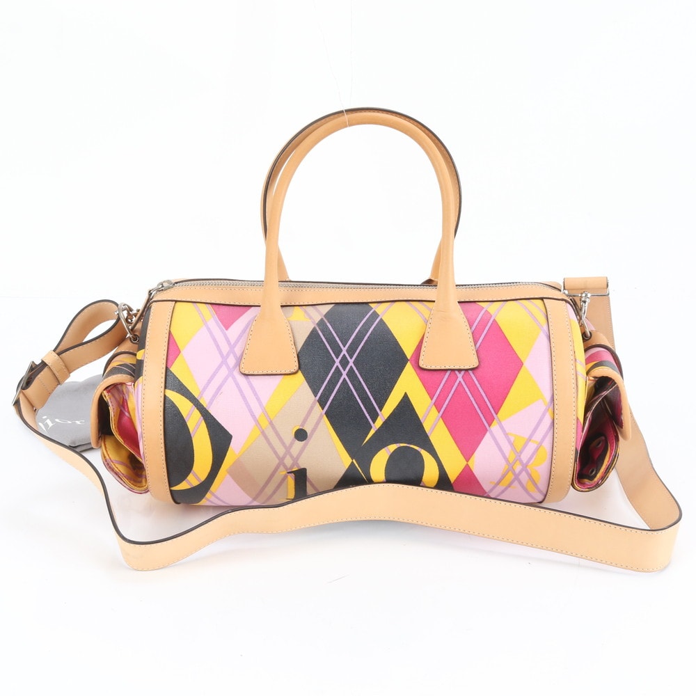 ■極美品 クリスチャンディオール アーガイル チェック ミニ ボストン