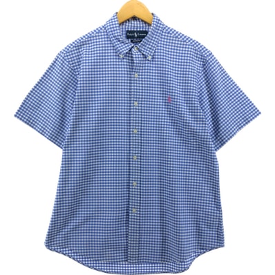 古着 ラルフローレン Ralph Lauren CUSTOM FIT ギンガムチェック 半袖 ボタンダウン チェックシャツ メンズL相当/eaa551097