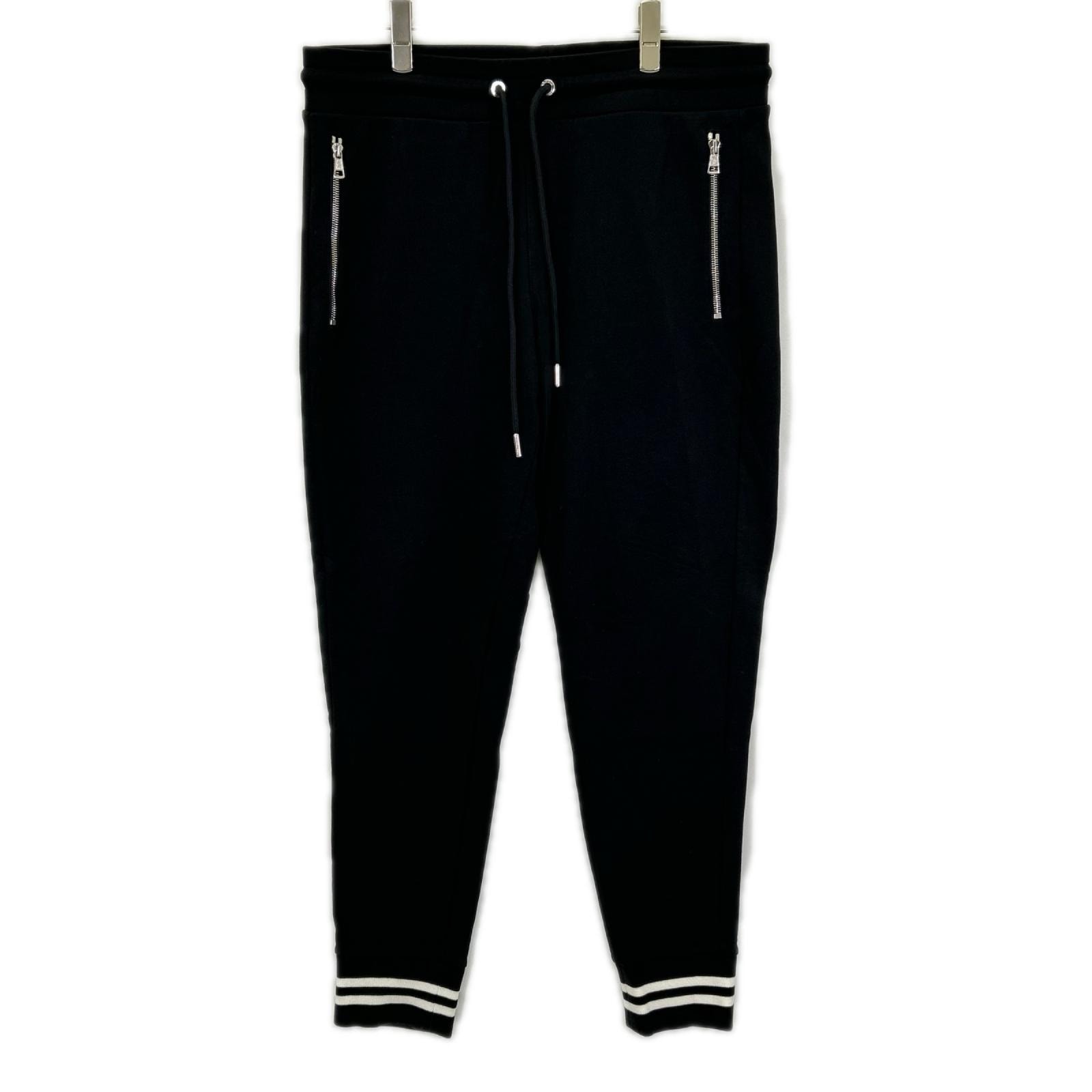 モンクレール J10918H00017 ブラック レザーパッチ PANTALONE LUNGO /スウェットパンツ M