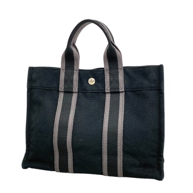 【6ia0929】エルメス ハンドバッグ フールトゥPM キャンバス ブラック シルバー金具【中古】レディース