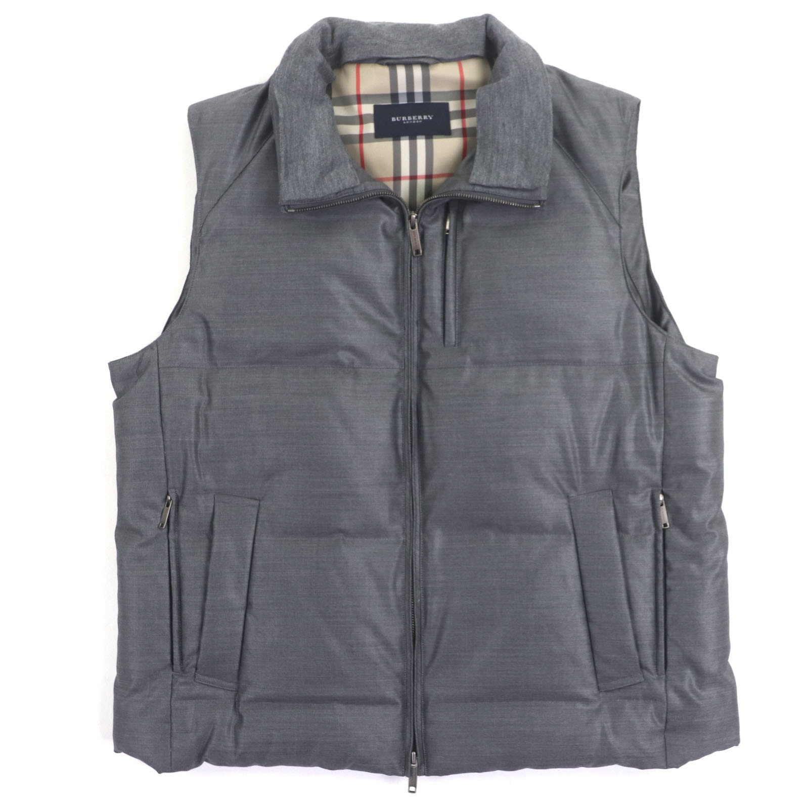 極美品 バーバリーロンドン ダウンベスト グレー メンズ L