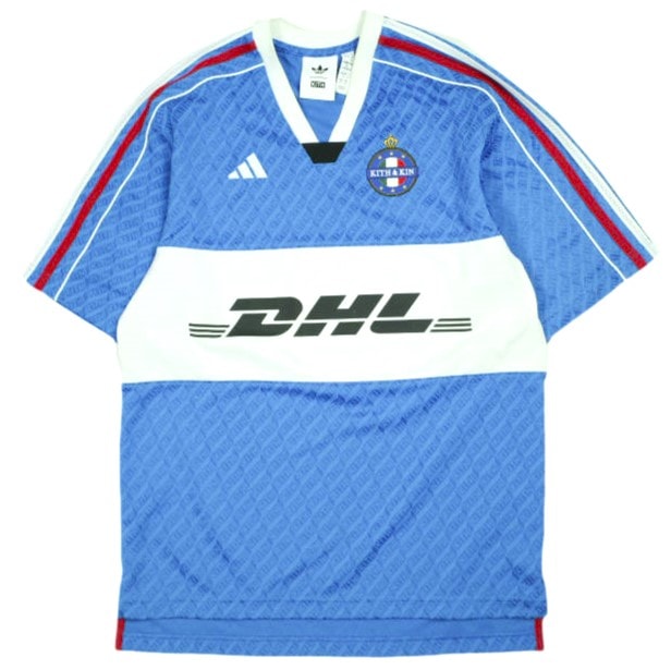 KITH NYC x adidas キスニューヨークシティ アディダス 25SS 別注 Football DHL Express Jersey フットボール DHL エクスプレス ジャージ JN3586 XS Blue Burst 半袖 ゲームシャツ Tシャツ