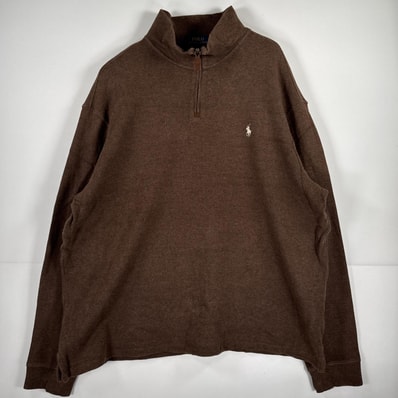 古着 ポロ・ラルフローレン POLO RALPH LAUREN 長袖 ニット ハーフジップ トレーナー ワンポイント 大きいサイズ 14041 ブラウン 無地 メンズ