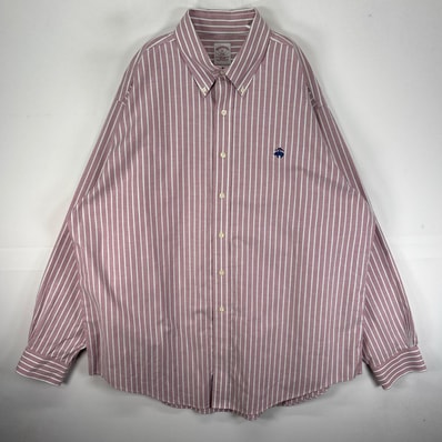 古着 ブルックスブラザーズ Brooks Brothers 長袖シャツ ボタンダウン ワンポイント XL ピンク系 ストライプ メンズ