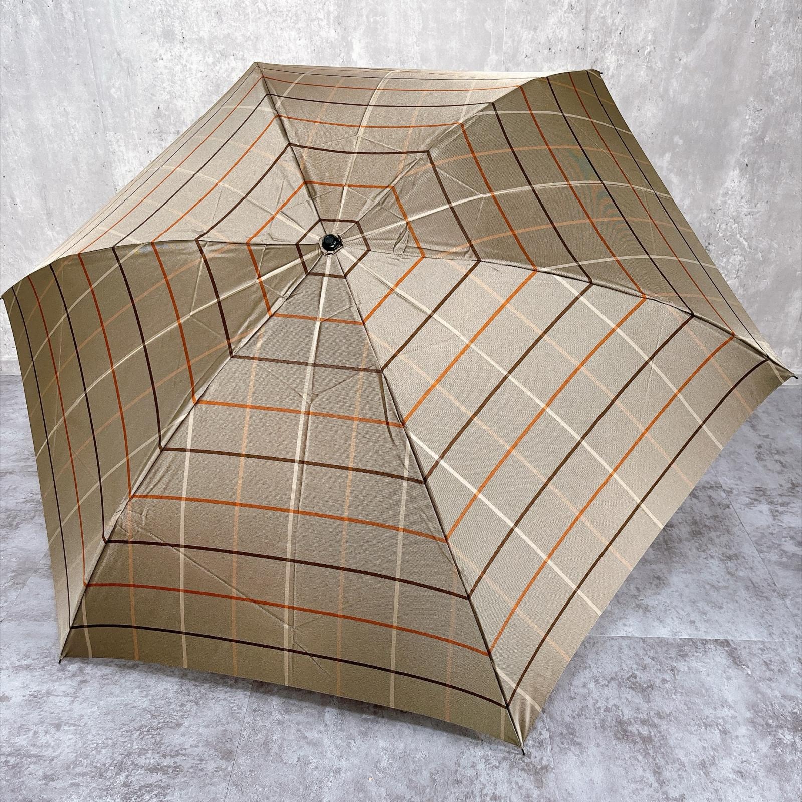 【BURBERRY】バーバリー チェック 雨傘 格子柄 ウィンドウペン ライン ロゴハンドル カバー付き グレー ベージュ レディース アンブレラ