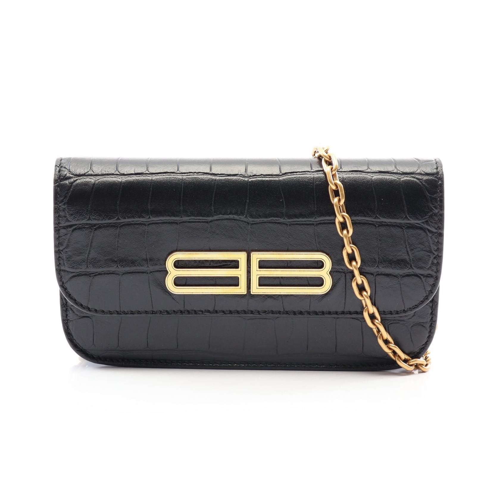 バレンシアガ BALENCIAGA ゴシップ クロコ型押し ショルダーバッグ バッグ レザー レディース ブラック系 【中古】