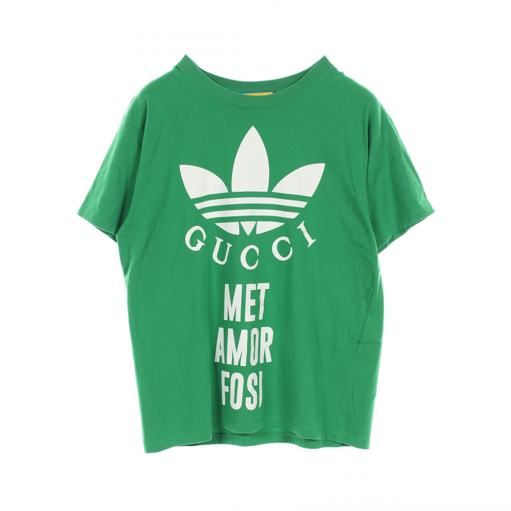 グッチ GUCCI GUCCI × adidas MET AMOR FOSI トレフォイル カットソー 衣料品 トップス コットン メンズ グリーン系 / ホワイト系 【中古】