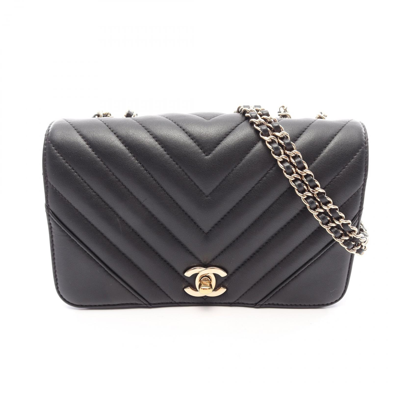 シャネル CHANEL シェブロン Vステッチ ショルダーバッグ バッグ ラムスキン(羊革) レディース ブラック系 【中古】